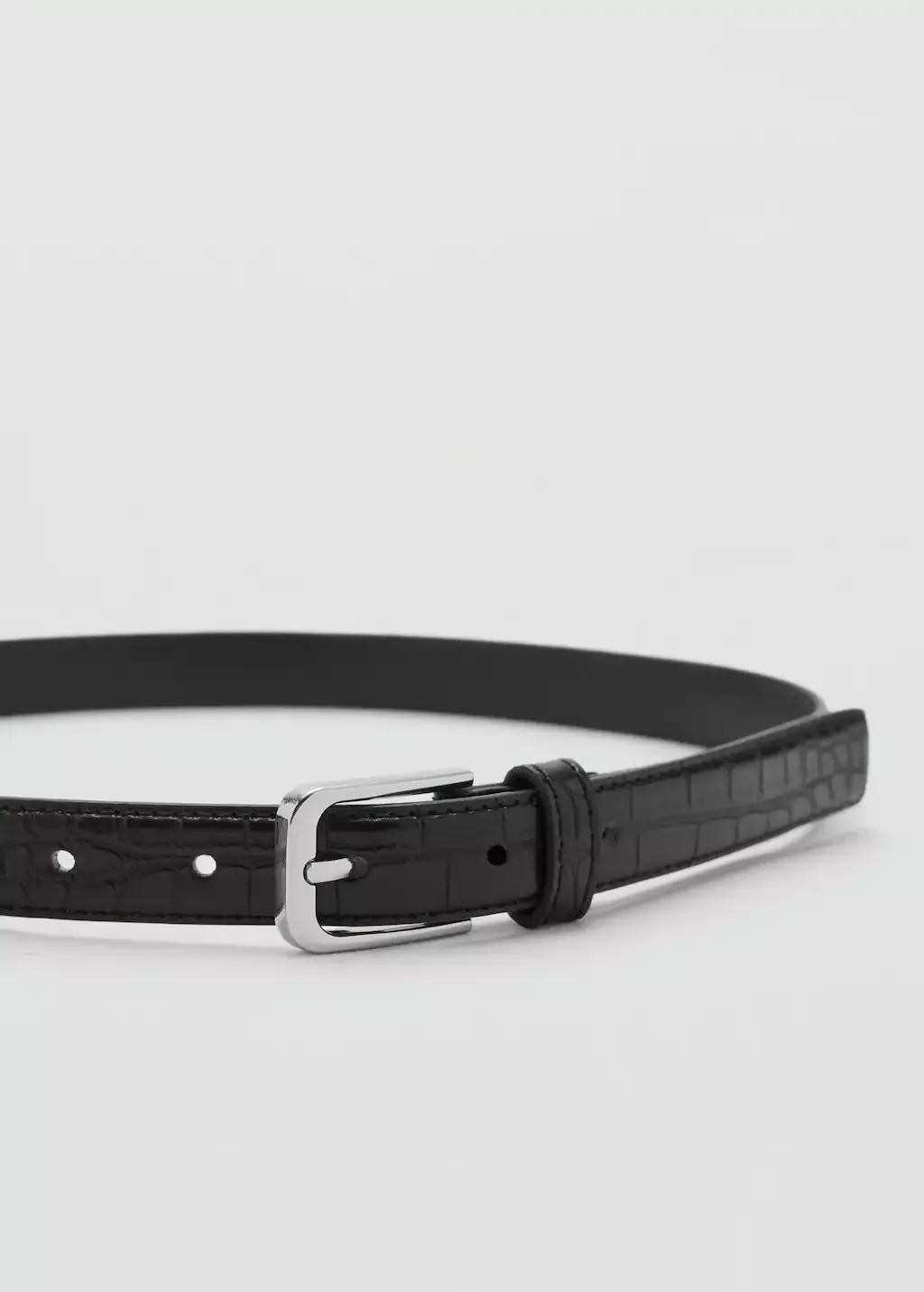 Black Fine Croco Leather-Effect Belt, , large image number 0