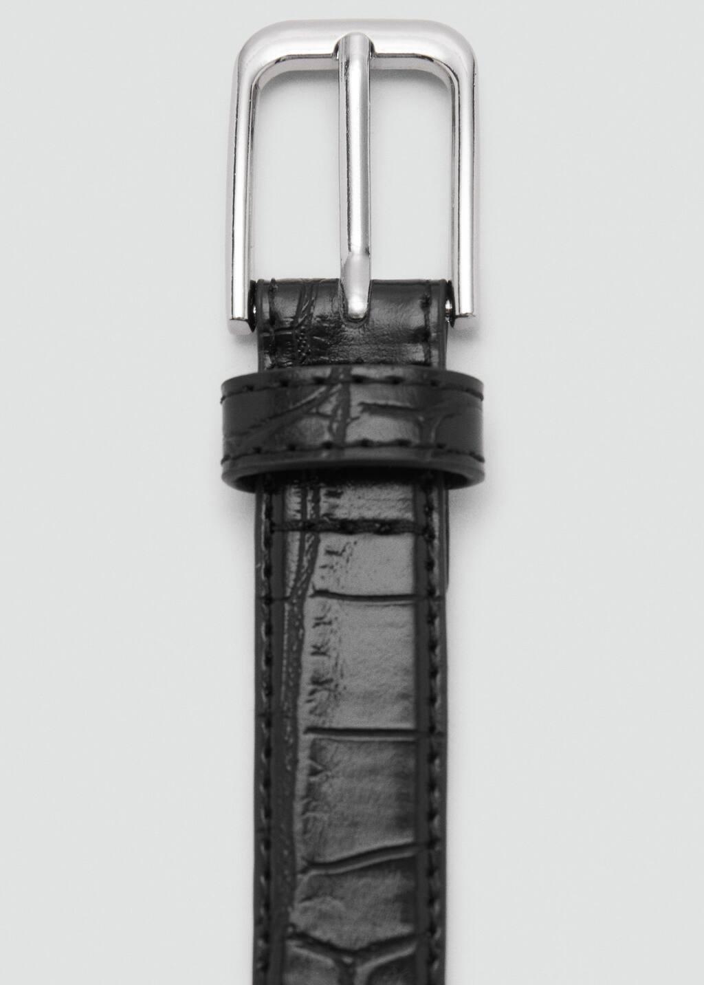 Black Fine Croco Leather-Effect Belt, , large image number 1