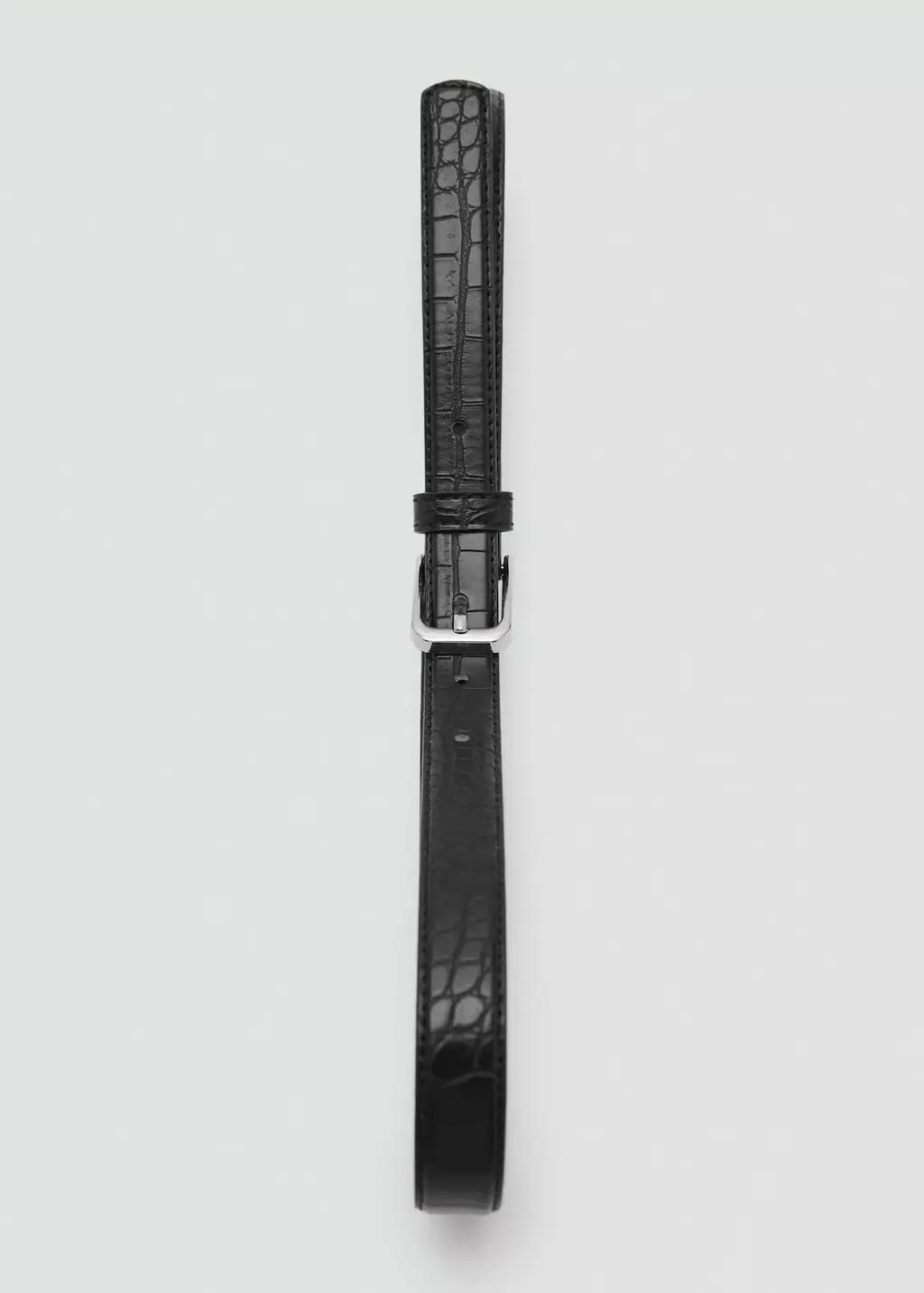 Black Fine Croco Leather-Effect Belt, , large image number 2