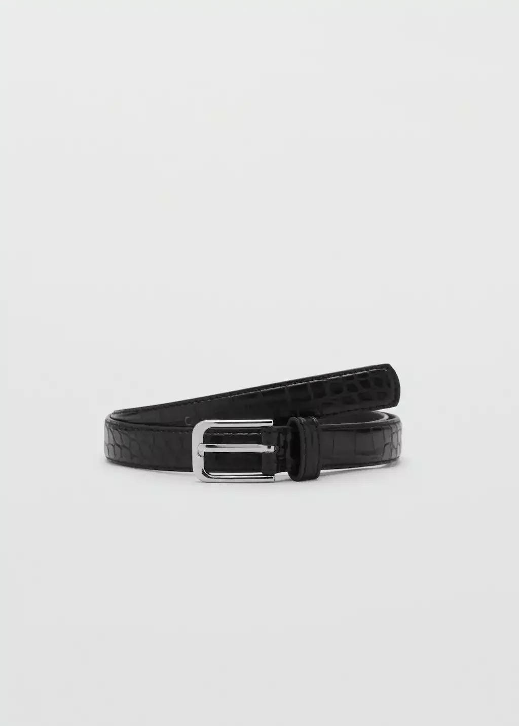 Black Fine Croco Leather-Effect Belt, , large image number 3