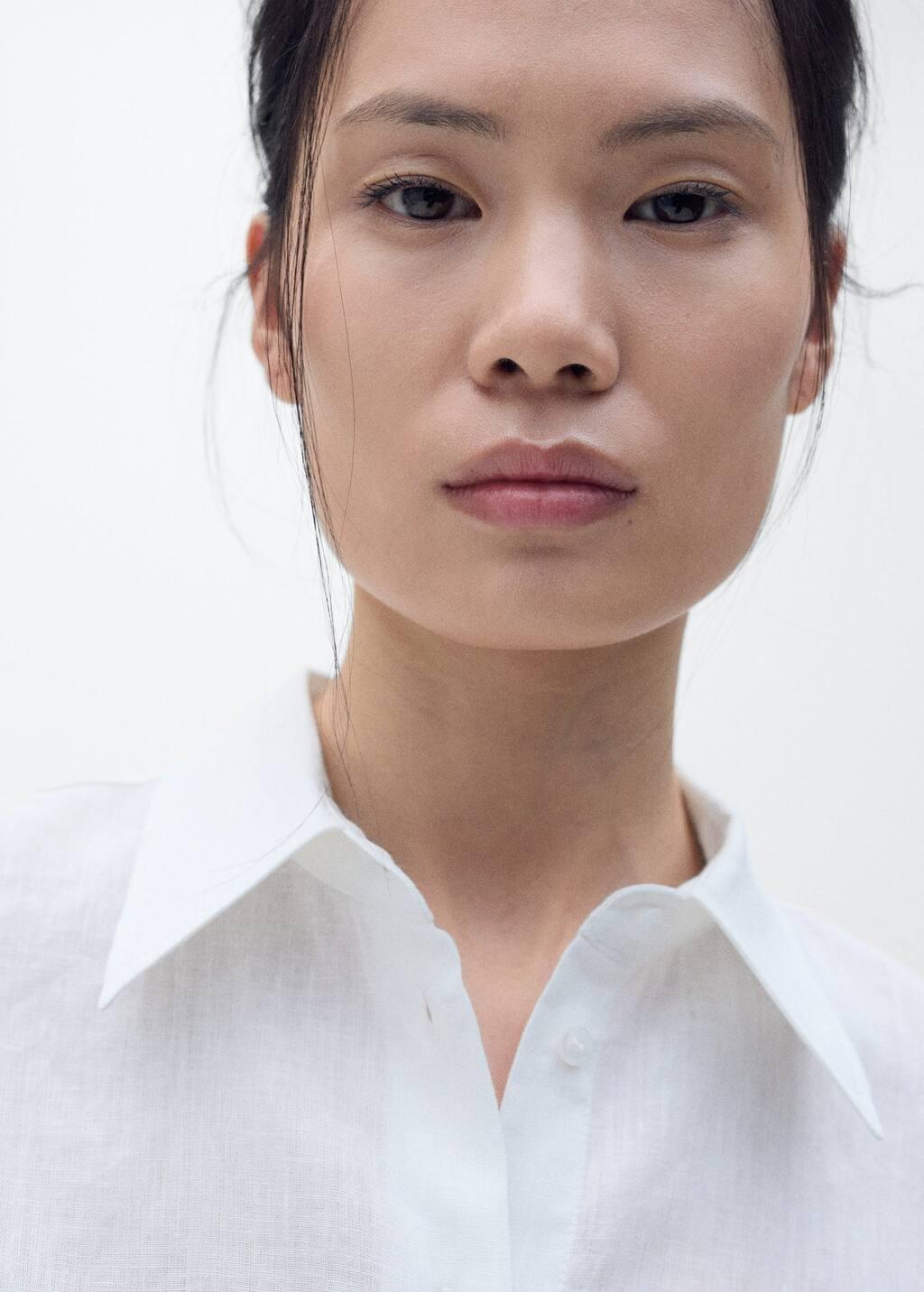 White Short Sleeve Linen-Blend Shirt, , large image number 1