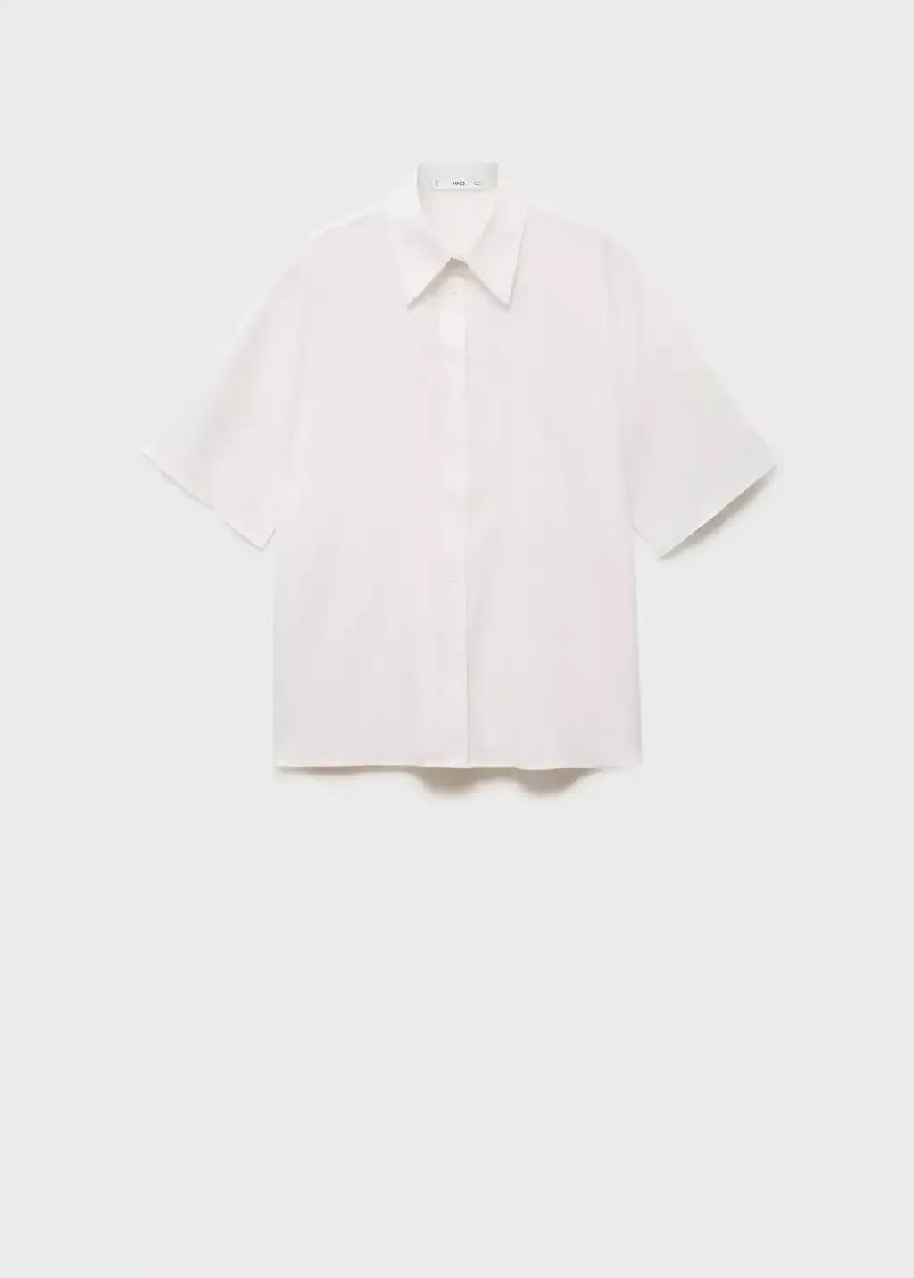 White Short Sleeve Linen-Blend Shirt, , large image number 3