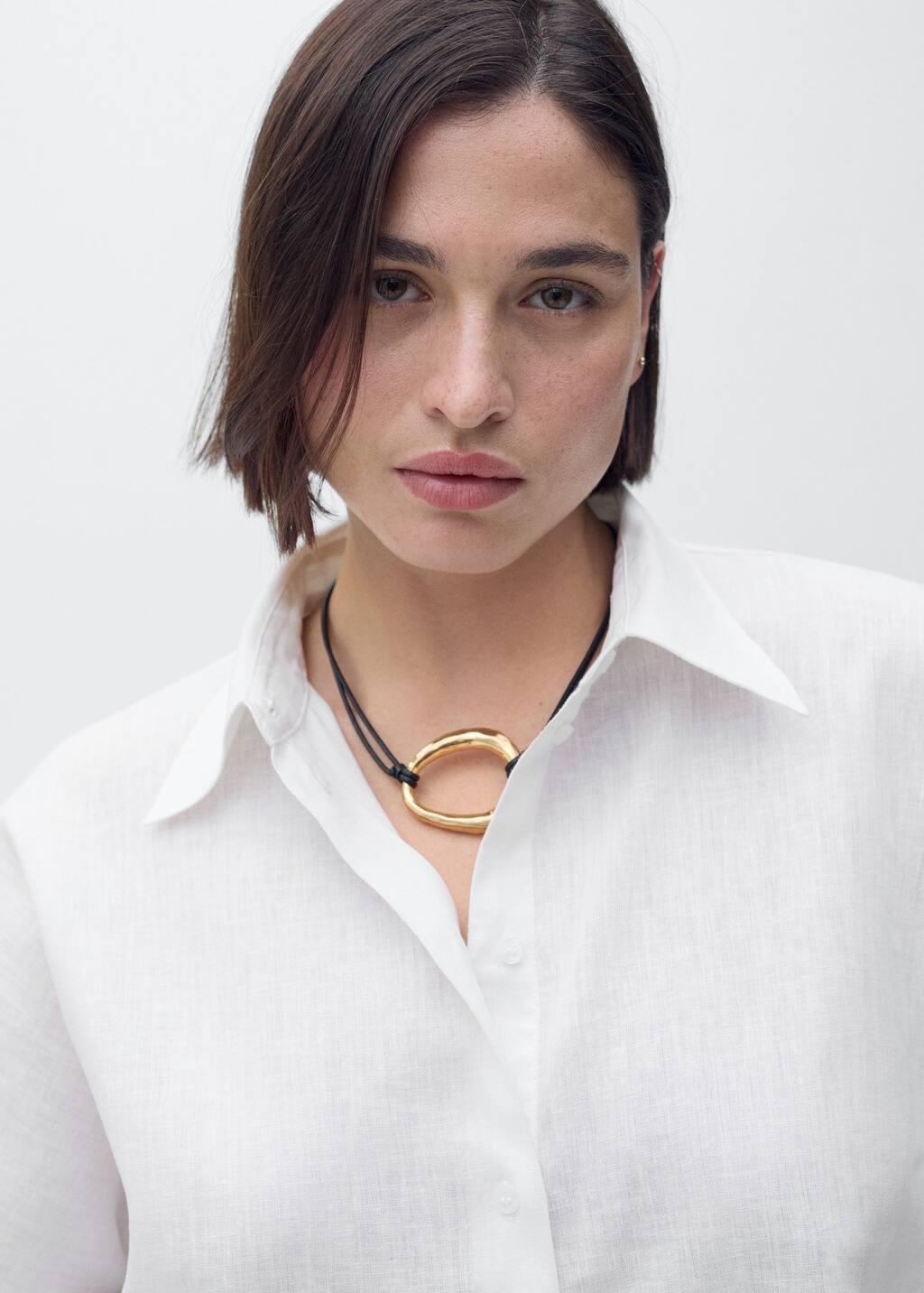 White Short Sleeve Linen-Blend Shirt, , large image number 4