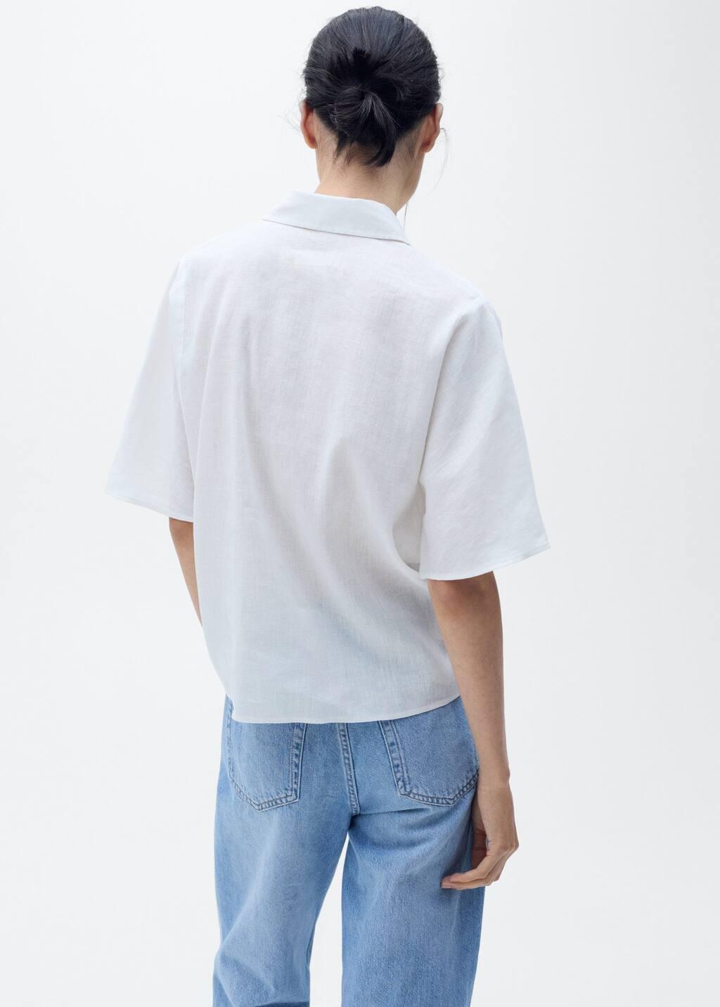 White Short Sleeve Linen-Blend Shirt, , large image number 7