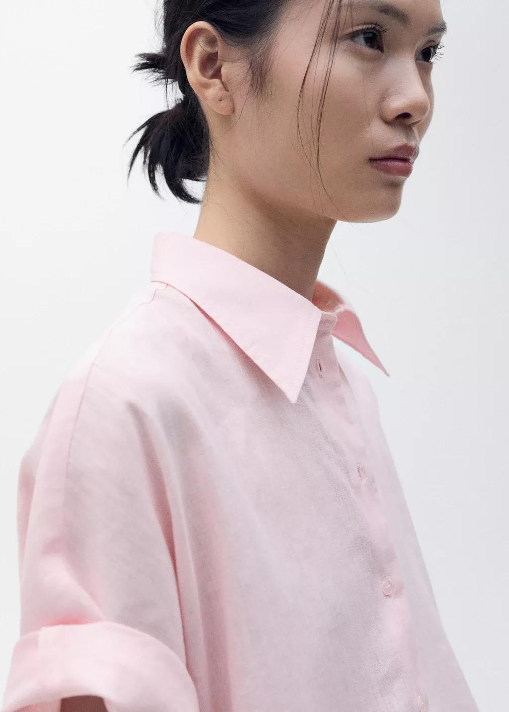 Pink Lt Pastel Short Sleeve Linen-Blend Shirt, , large image number 1