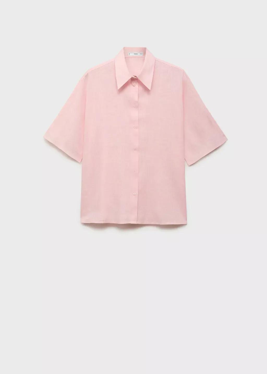 Pink Lt Pastel Short Sleeve Linen-Blend Shirt, , large image number 3