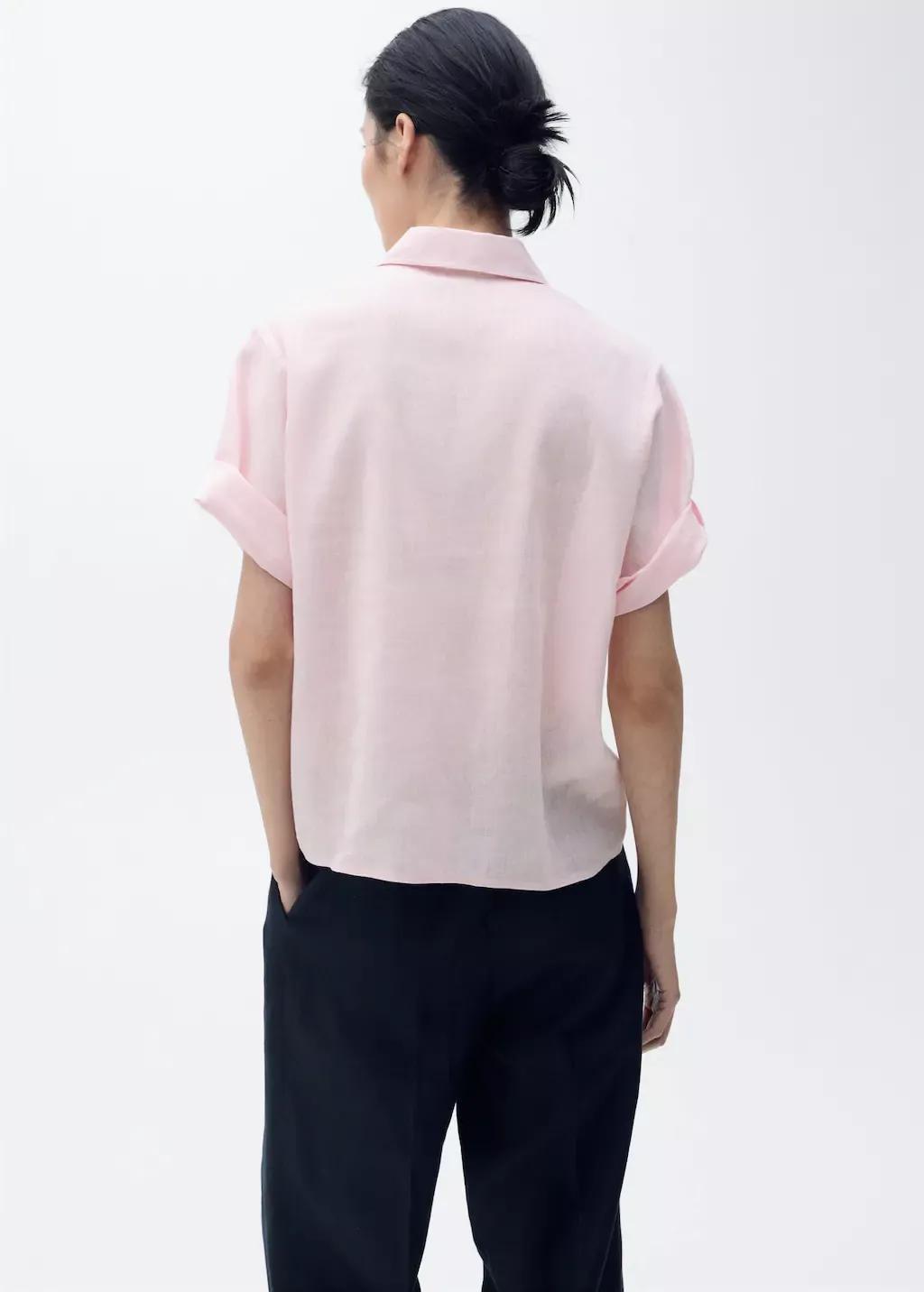 Pink Lt Pastel Short Sleeve Linen-Blend Shirt, , large image number 4