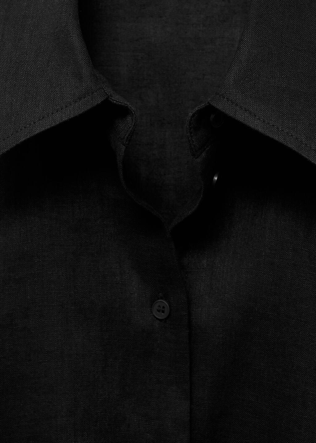 Black Short Sleeve Linen-Blend Shirt, , large image number 2