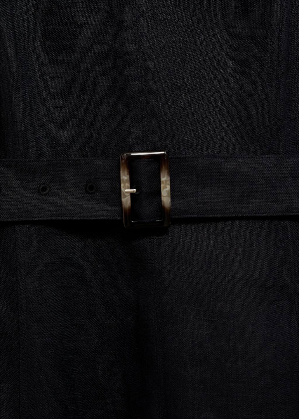 Black Flared Linen Dress With Belt, , large image number 2