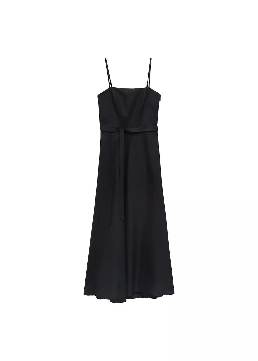 Black Bow Linen-Blend Dress, , large image number 0