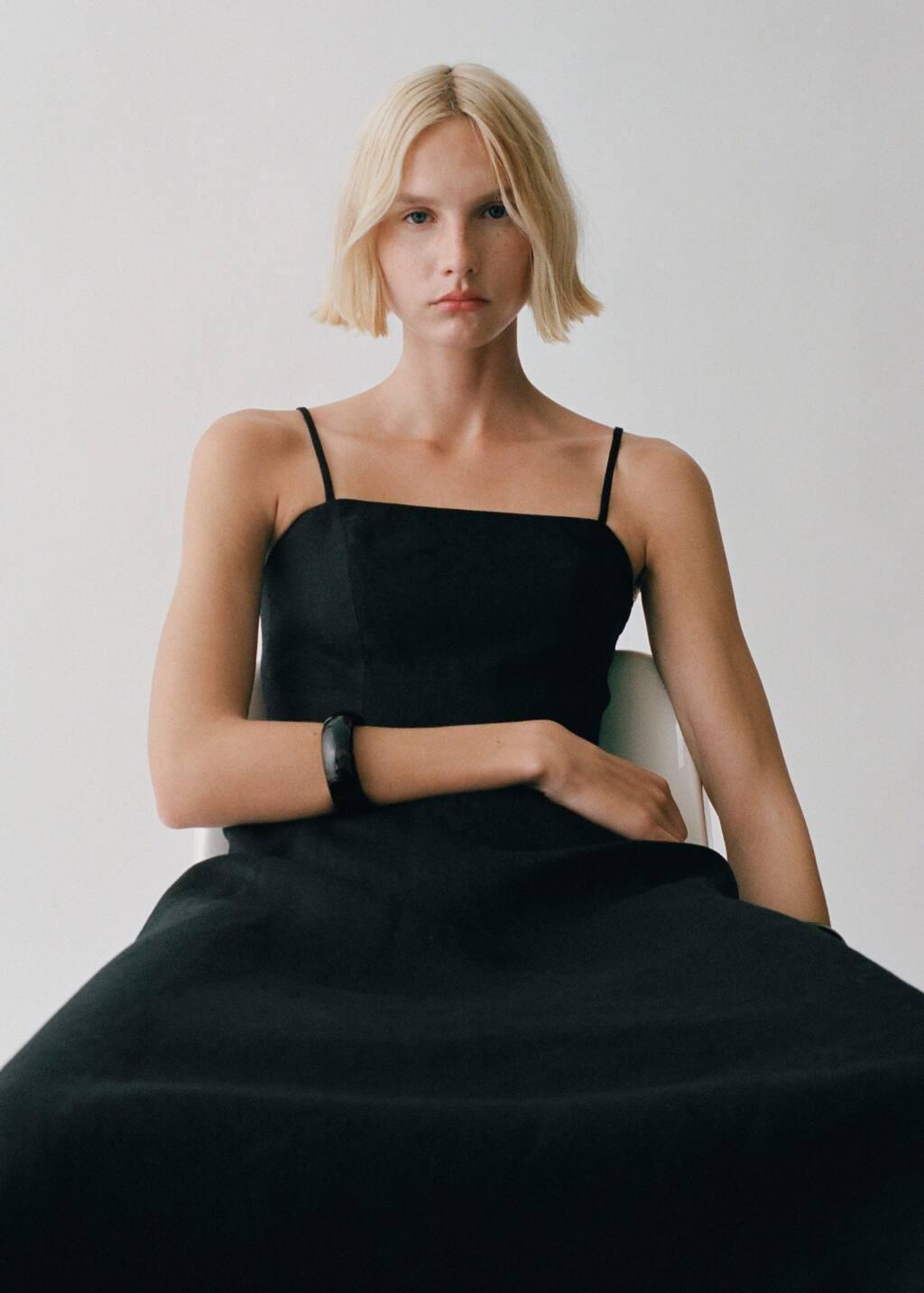 Black Bow Linen-Blend Dress, , large image number 2