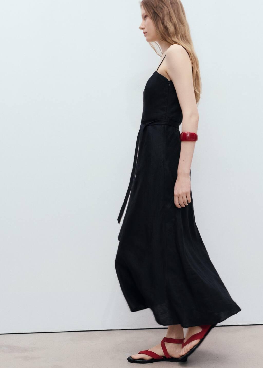 BLACK Bow linen-blend dress, Black, medium