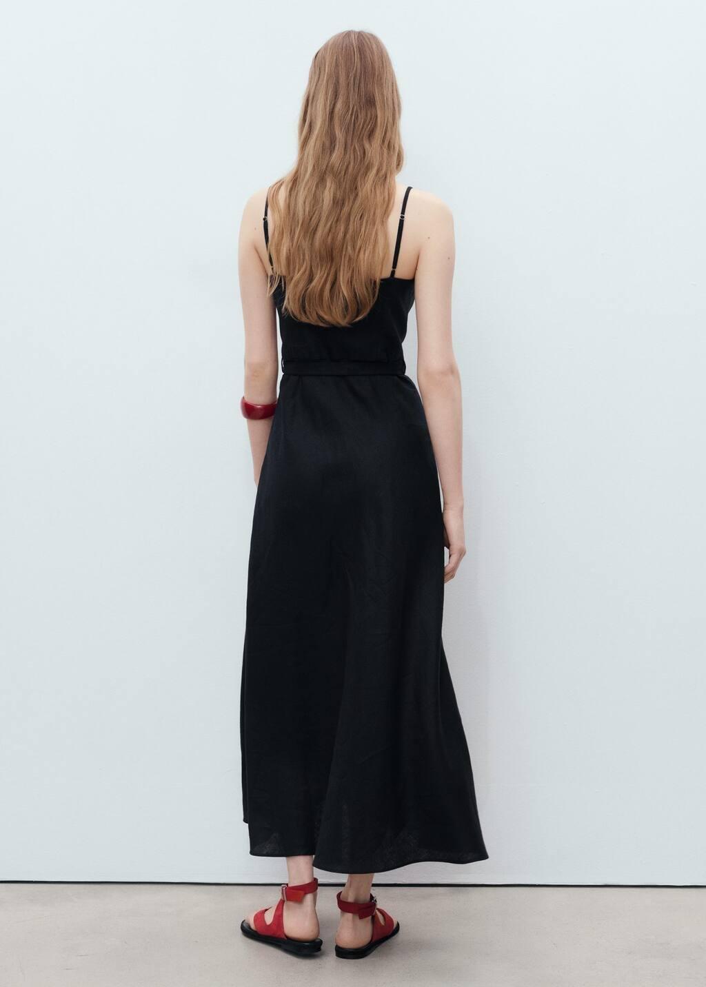 Black Bow Linen-Blend Dress, , large image number 6