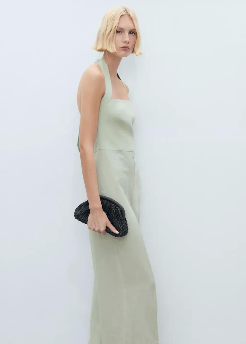 Green Linen Halter Jumpsuit, , large image number 0