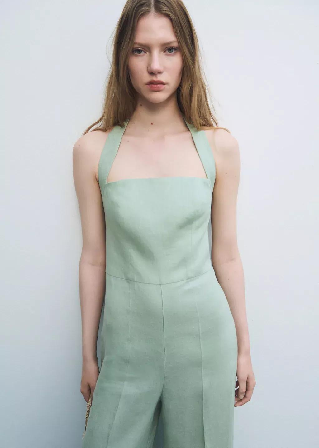 Green Linen Halter Jumpsuit, , large image number 2
