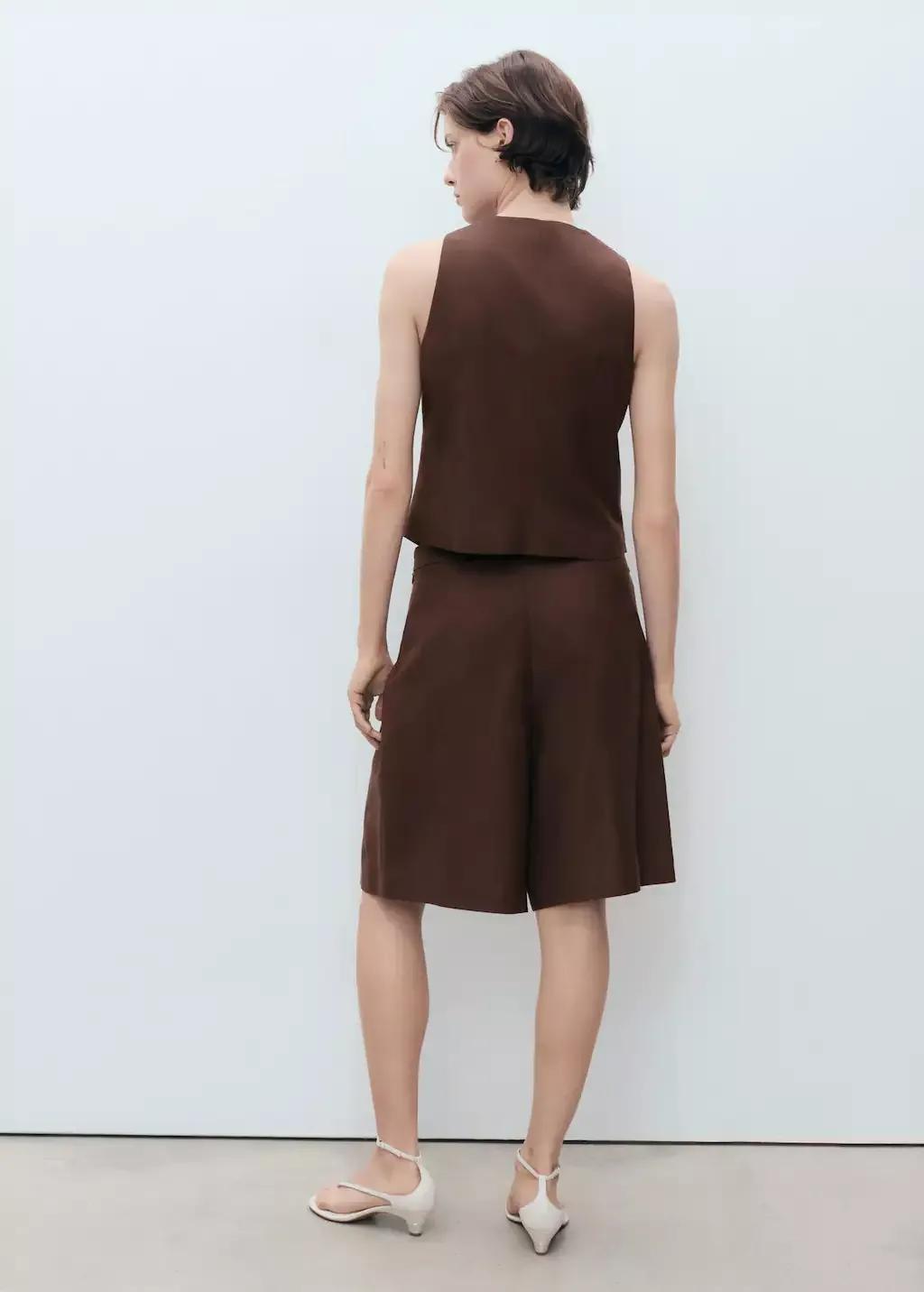 Brown Linen-Blend Suit Bermuda Shorts, , large image number 4