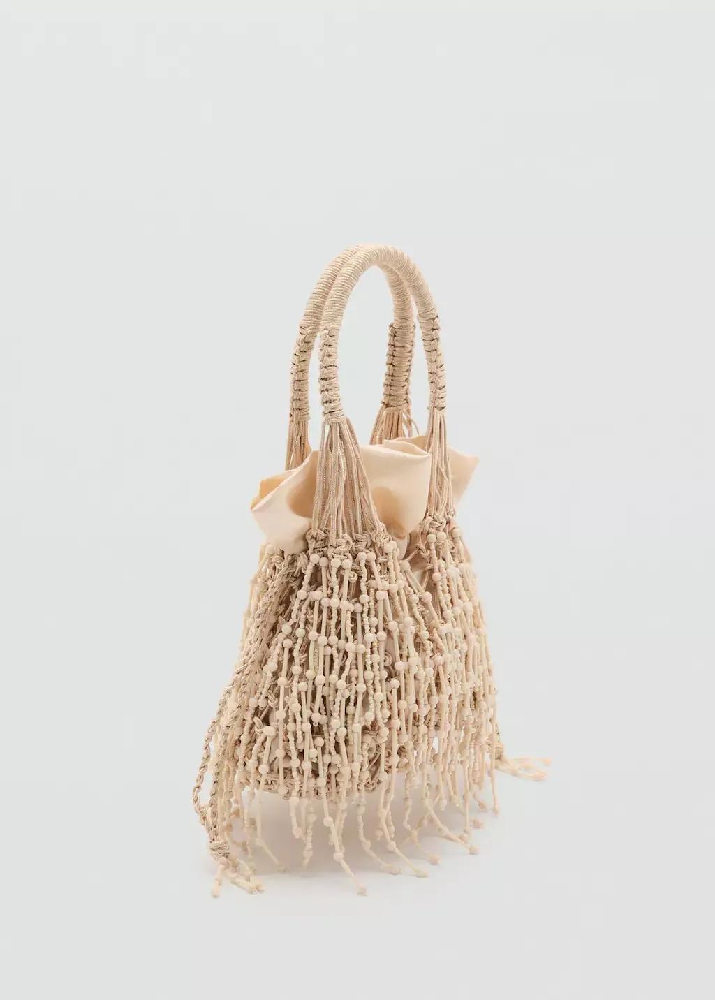 Beige Beaded Handbag, , medium