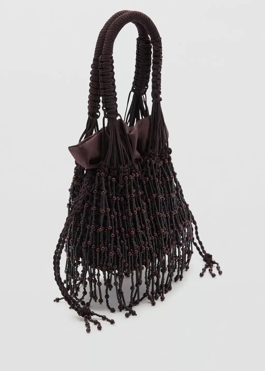 Brown Beaded Handbag, Dark Brown, large image number 0