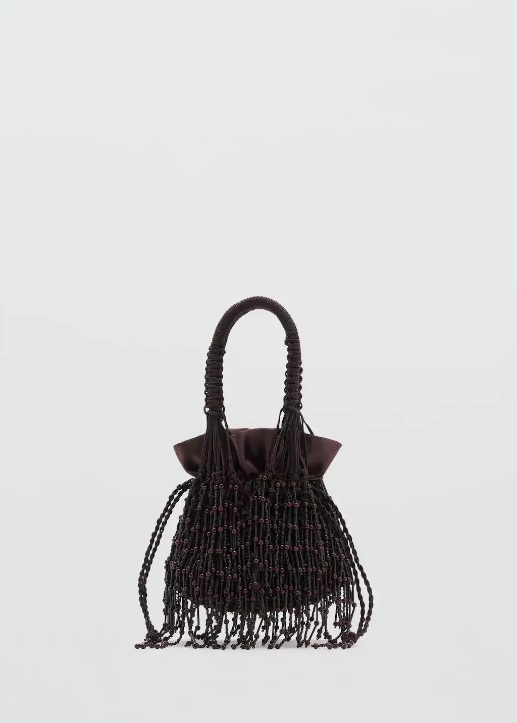 Brown Beaded Handbag, Dark Brown, large image number 3