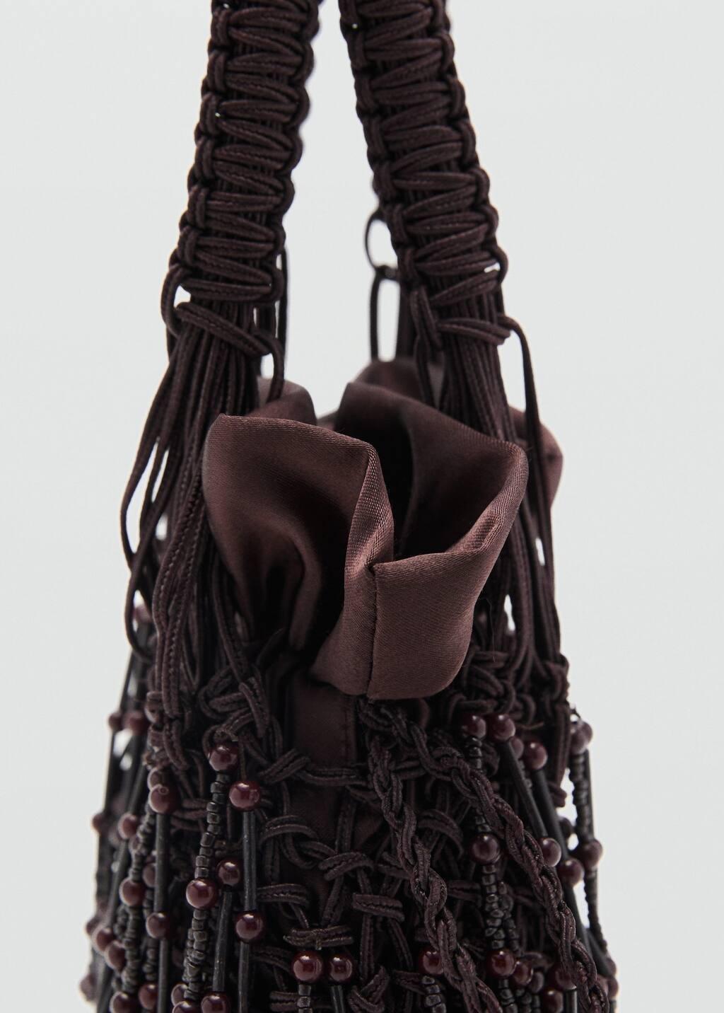 Brown Beaded Handbag, Dark Brown, large image number 4