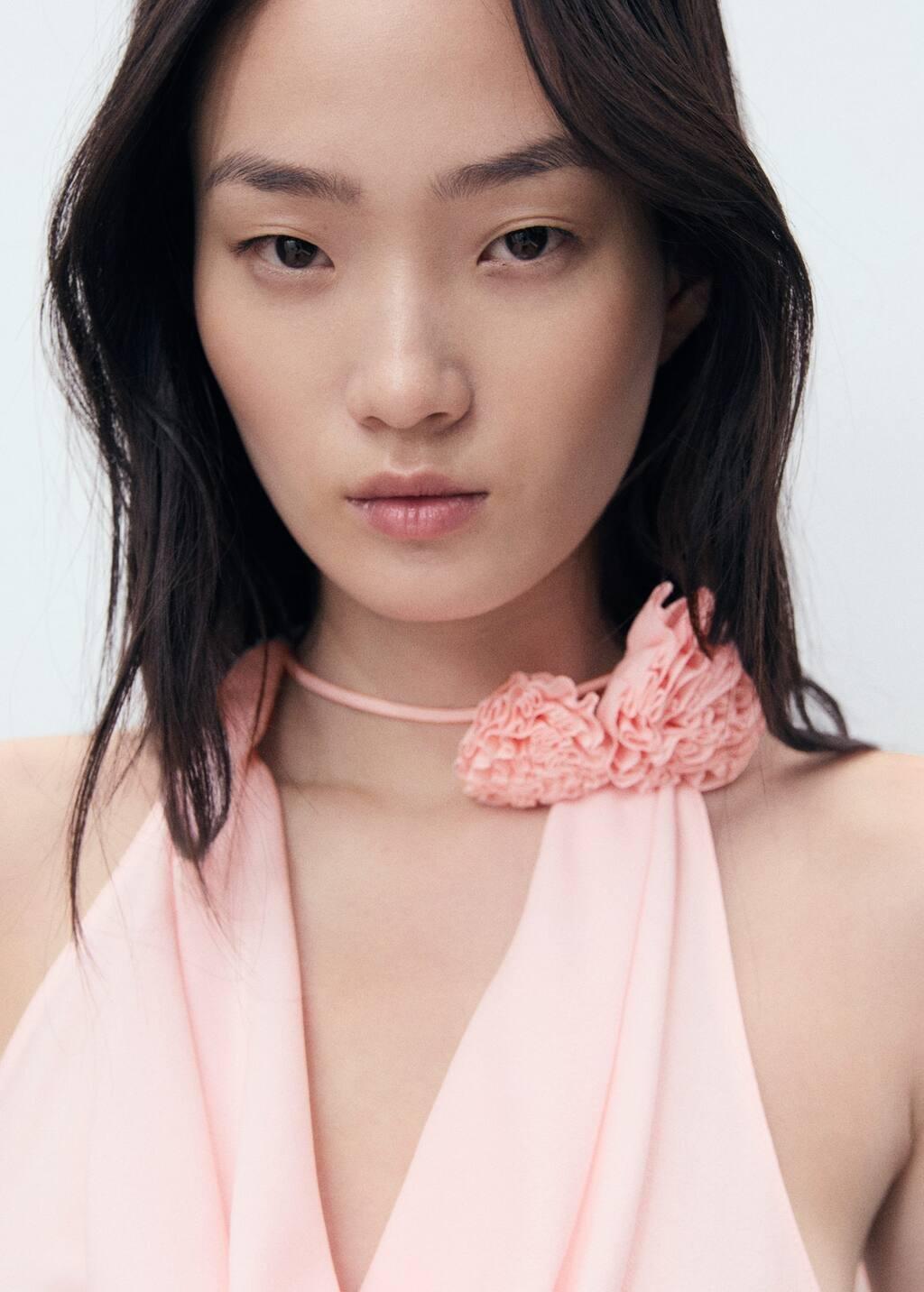 Pink Draped Blouse With Flower Detail, Light-Pastel Pink, large image number 1