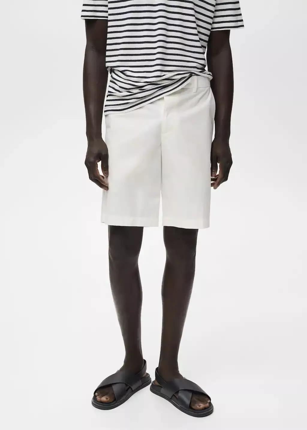 White Cotton Shorts, Natural White, large image number 0
