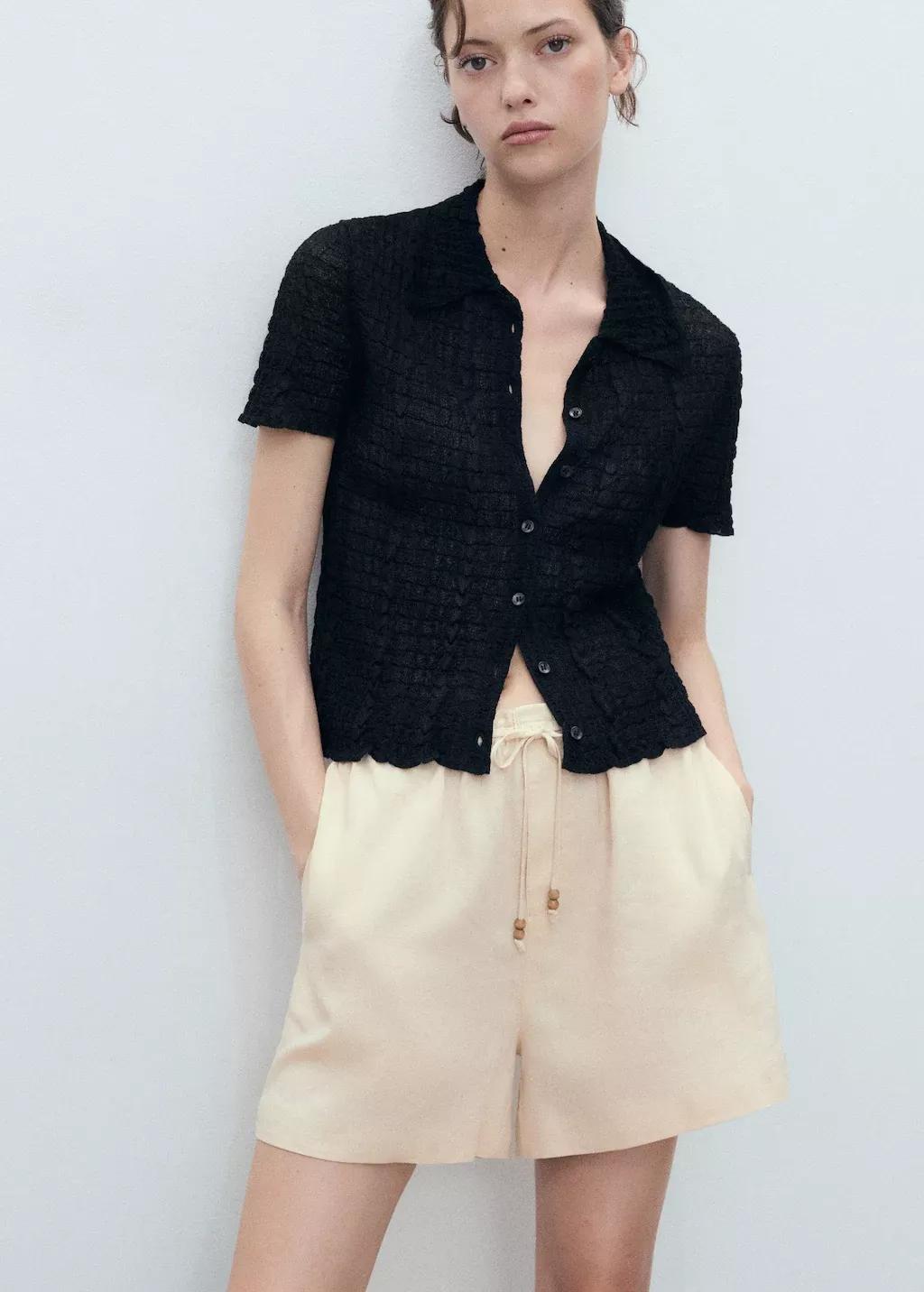 LIGHT BEIGE Straight-fit linen shorts with drawstring, Light Beige, large image number 0