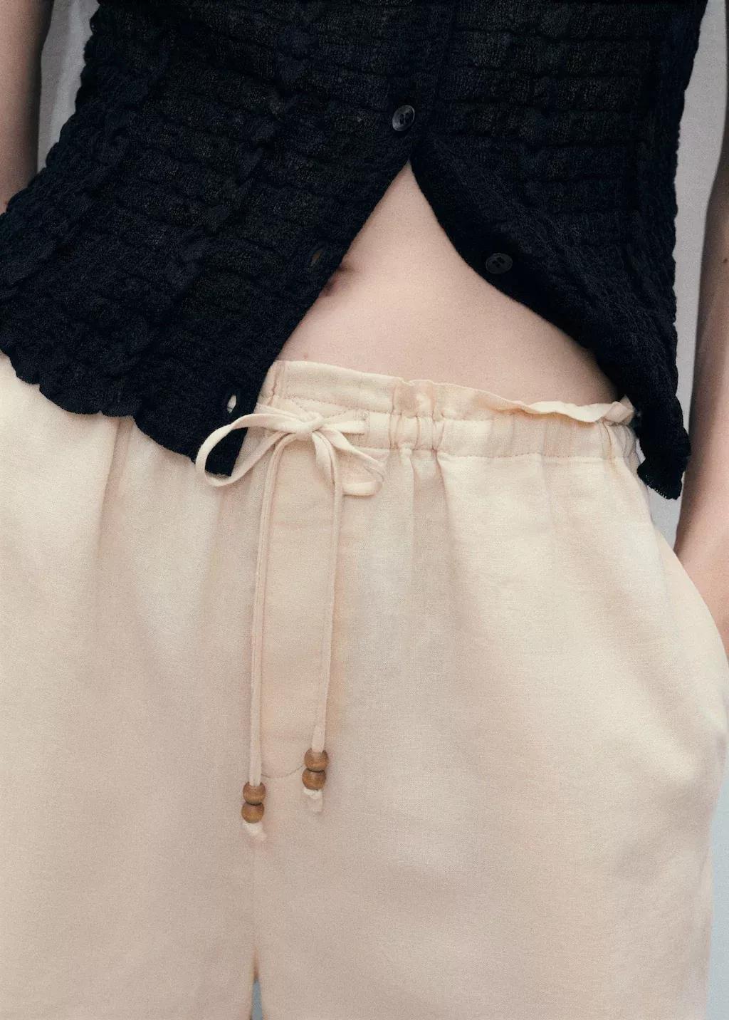 LIGHT BEIGE Straight-fit linen shorts with drawstring, Light Beige, large image number 1