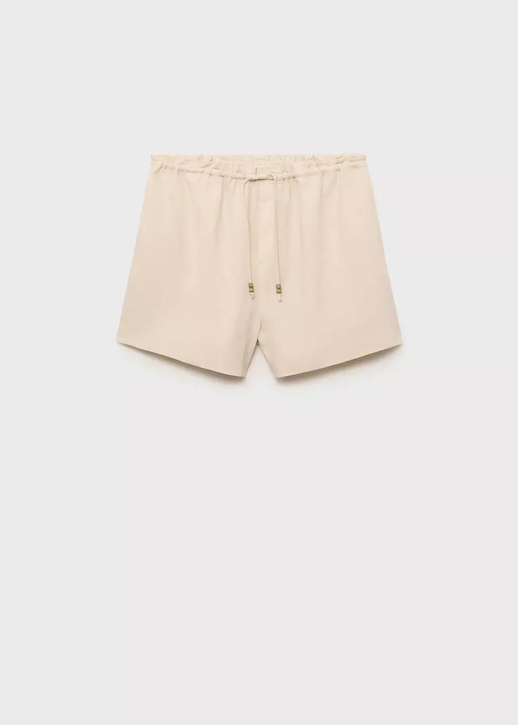LIGHT BEIGE Straight-fit linen shorts with drawstring, Light Beige, large image number 3