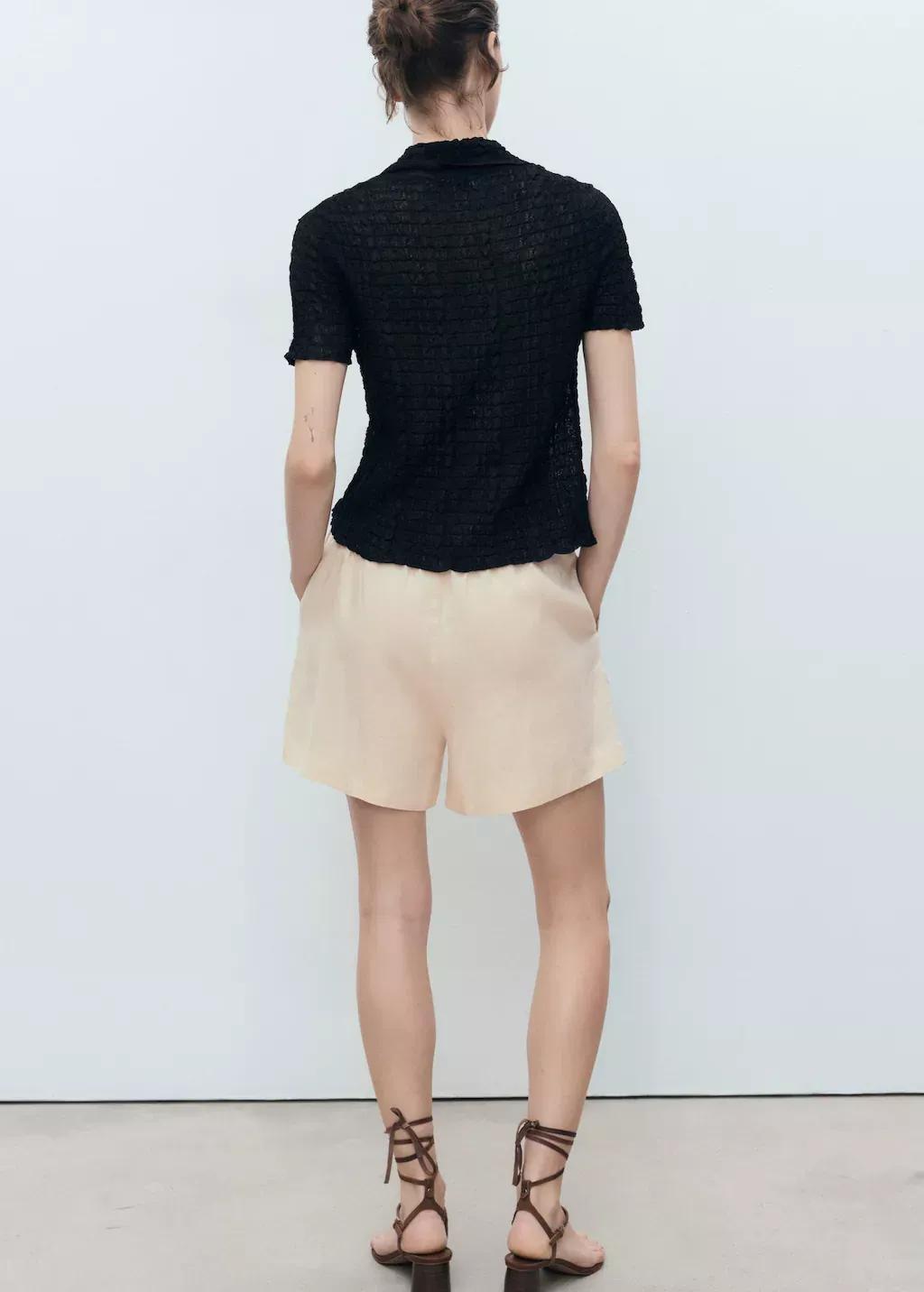 LIGHT BEIGE Straight-fit linen shorts with drawstring, Light Beige, large image number 5