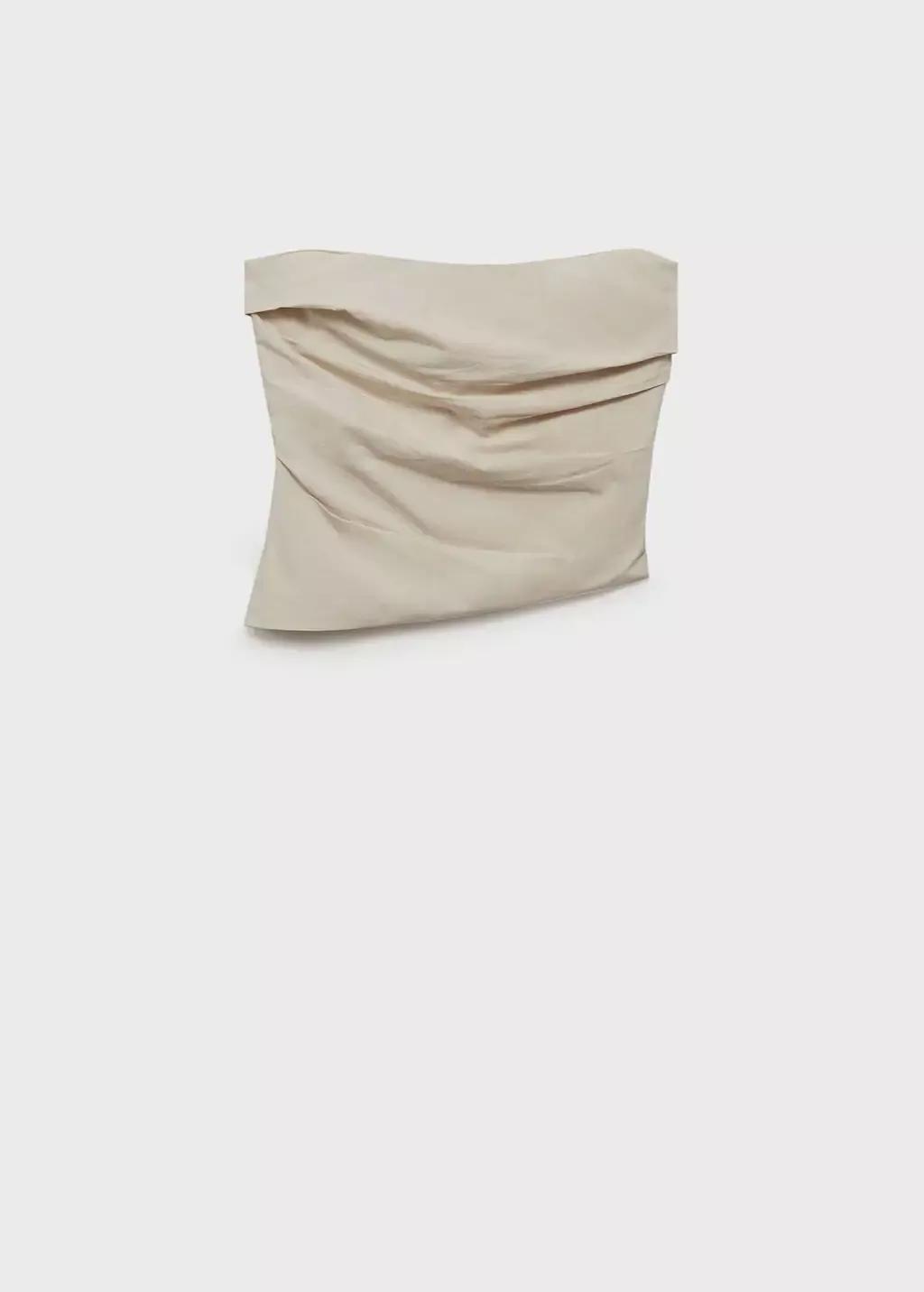Beige Asymmetrical Strapless Top, , large image number 3