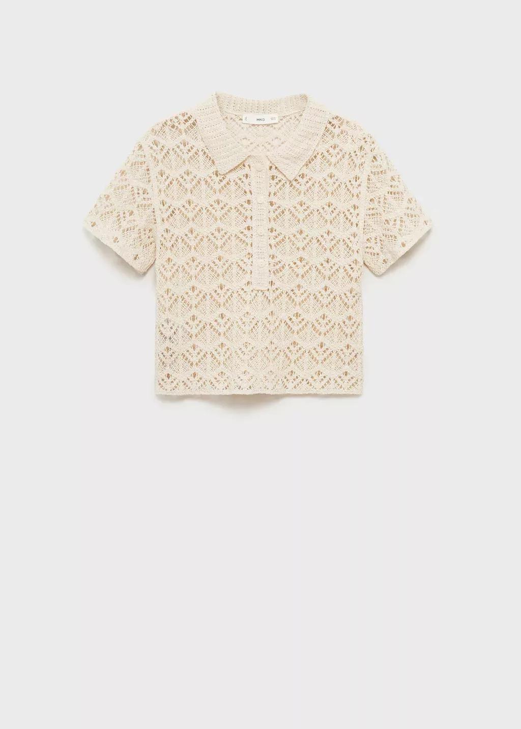LIGHT BEIGE Short-sleeved crochet sweater, , large image number 3