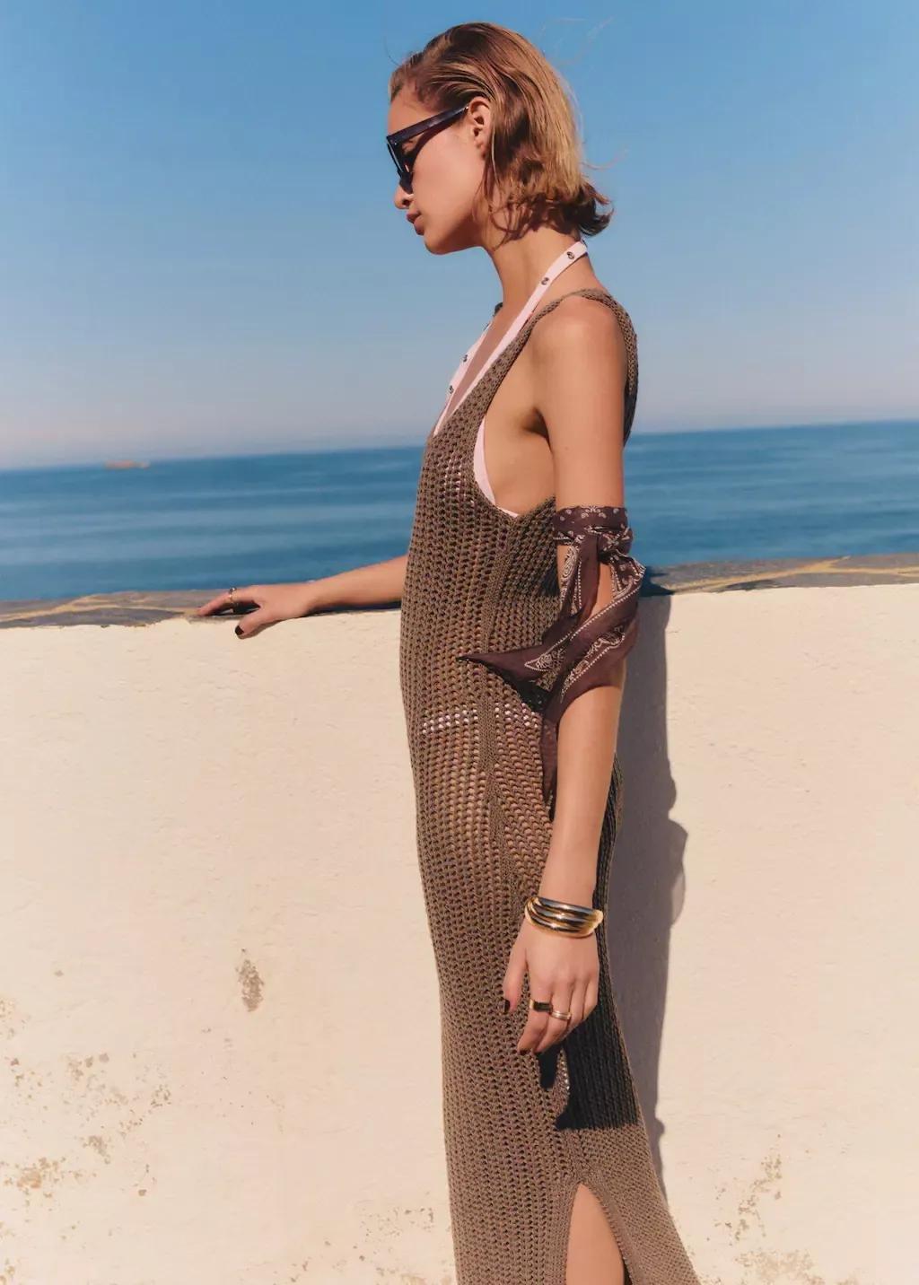 Brown Crochet Long Dress, , large image number 0