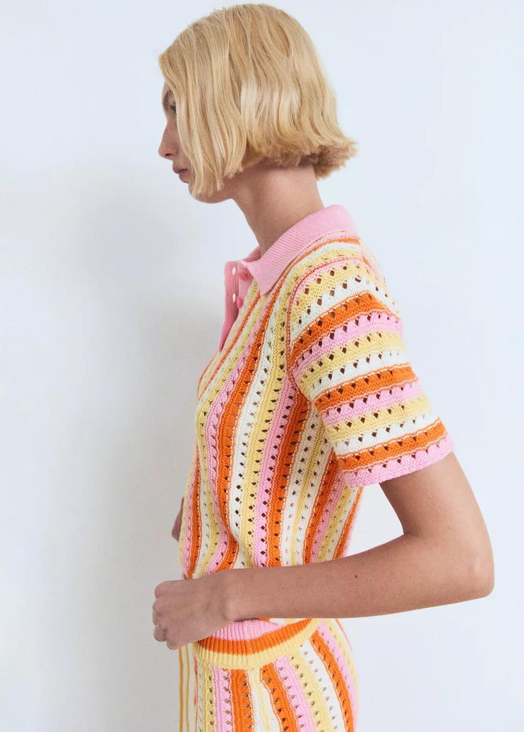 Pink Two-Tone Striped Crochet Sweater, , large image number 0