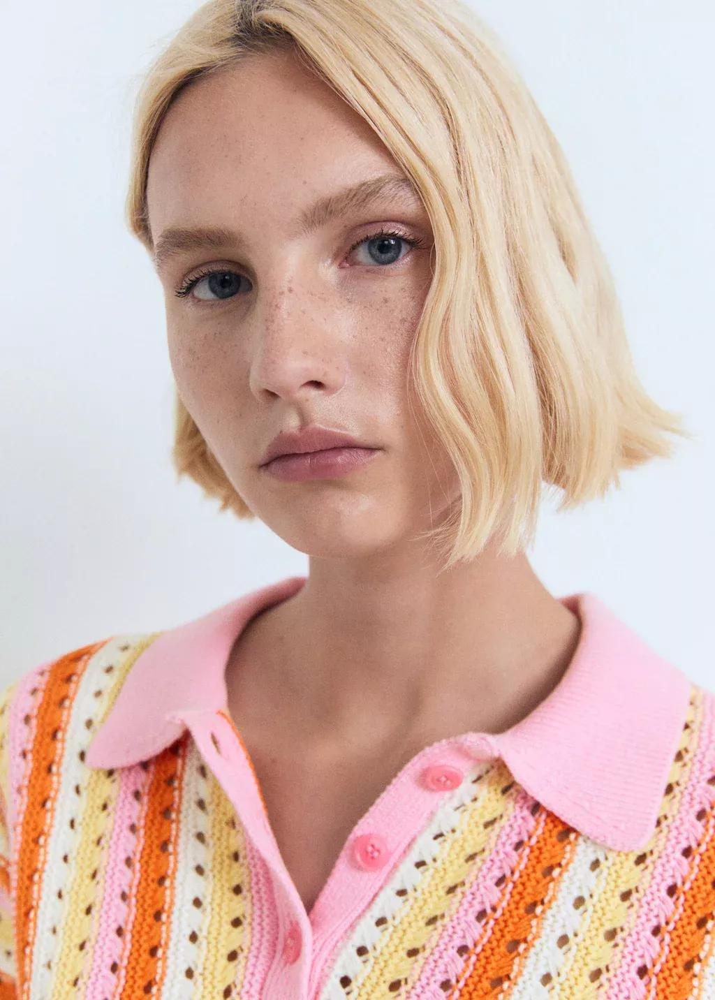 Pink Two-Tone Striped Crochet Sweater, , large image number 1