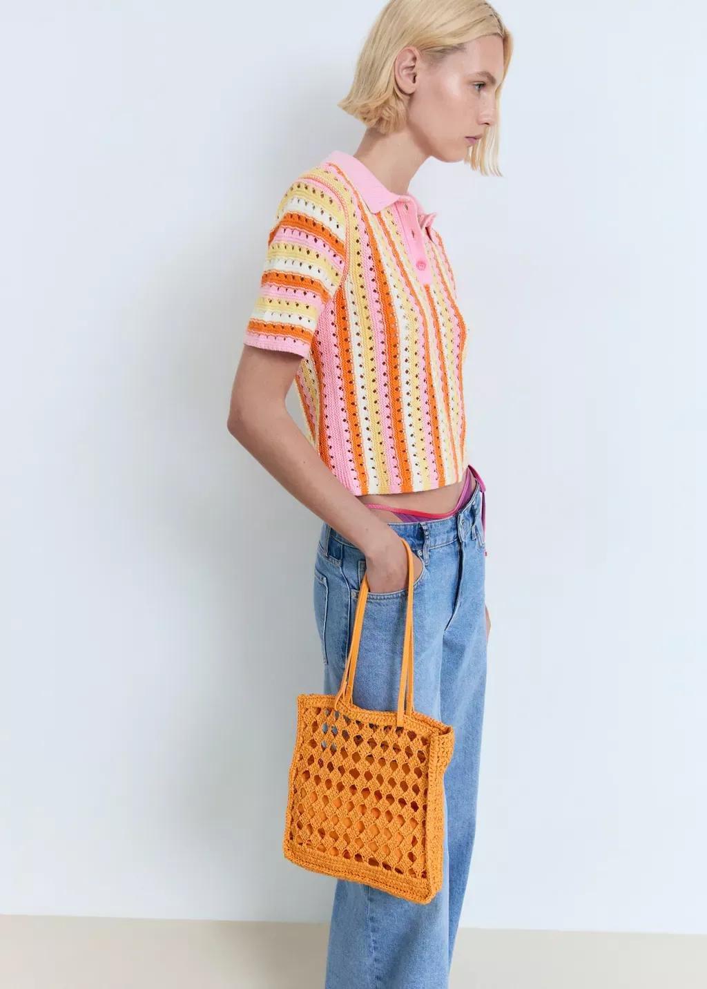 Pink Two-Tone Striped Crochet Sweater, , large image number 2