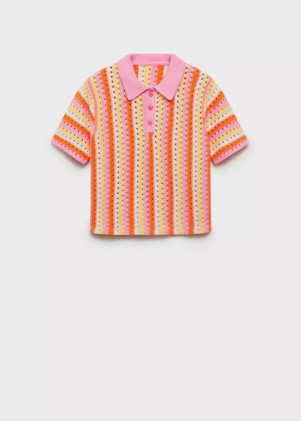 Pink Two-Tone Striped Crochet Sweater, , large image number 3