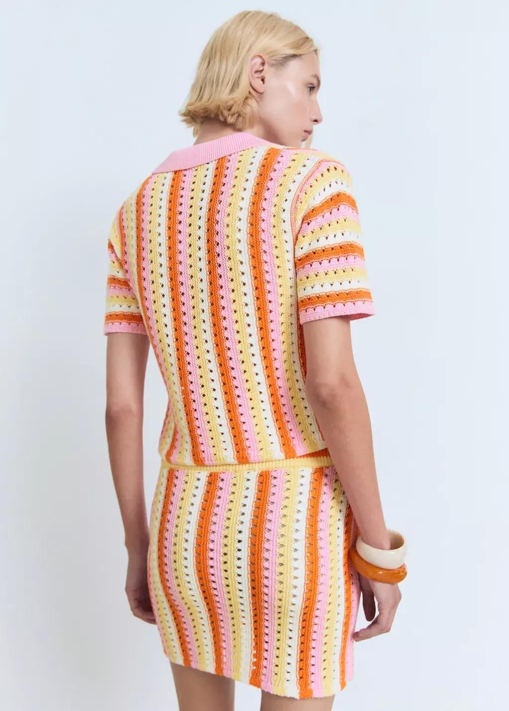 Pink Two-Tone Striped Crochet Sweater, , large image number 5