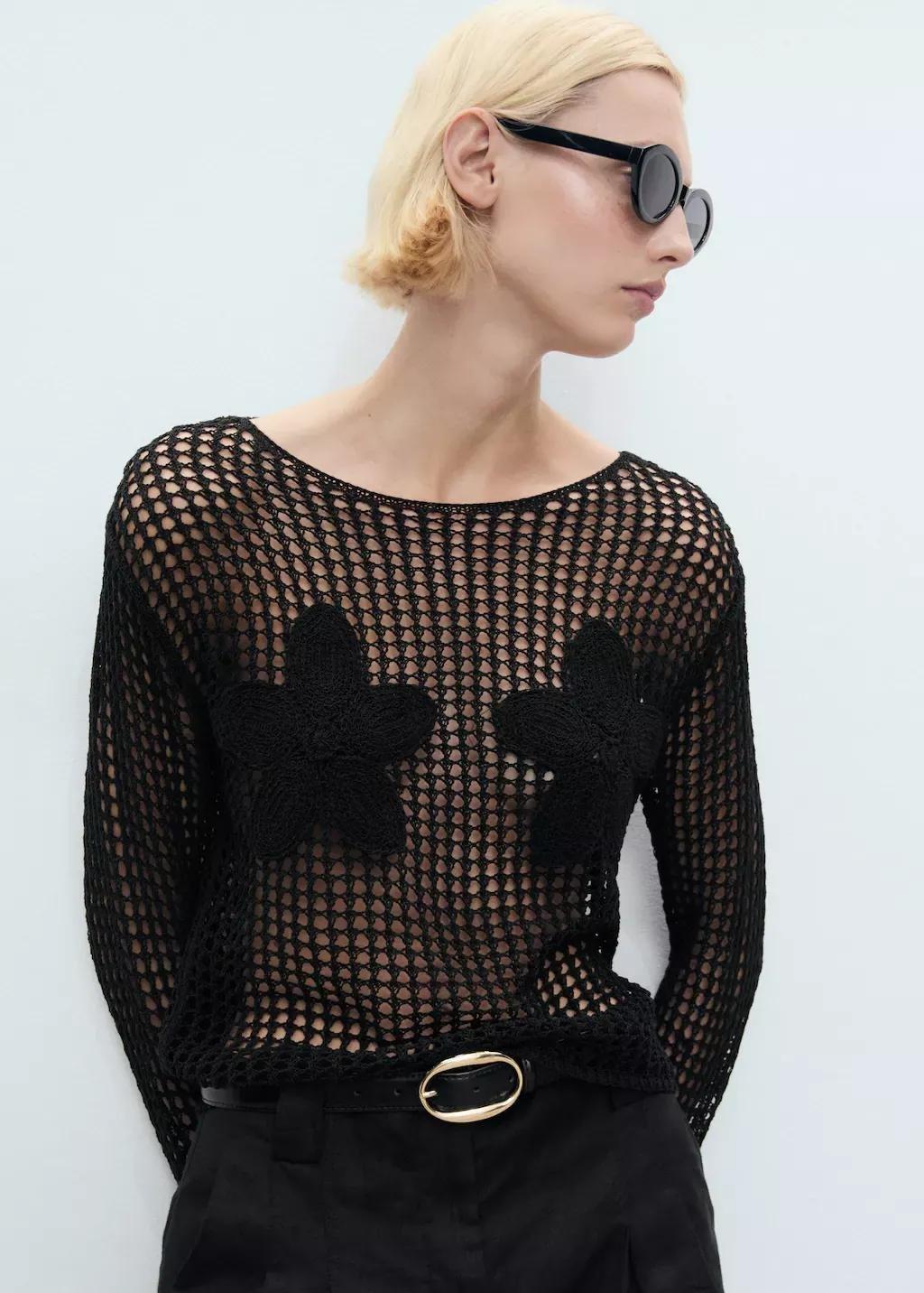 BLACK Knit embroidered sweater, , large image number 0