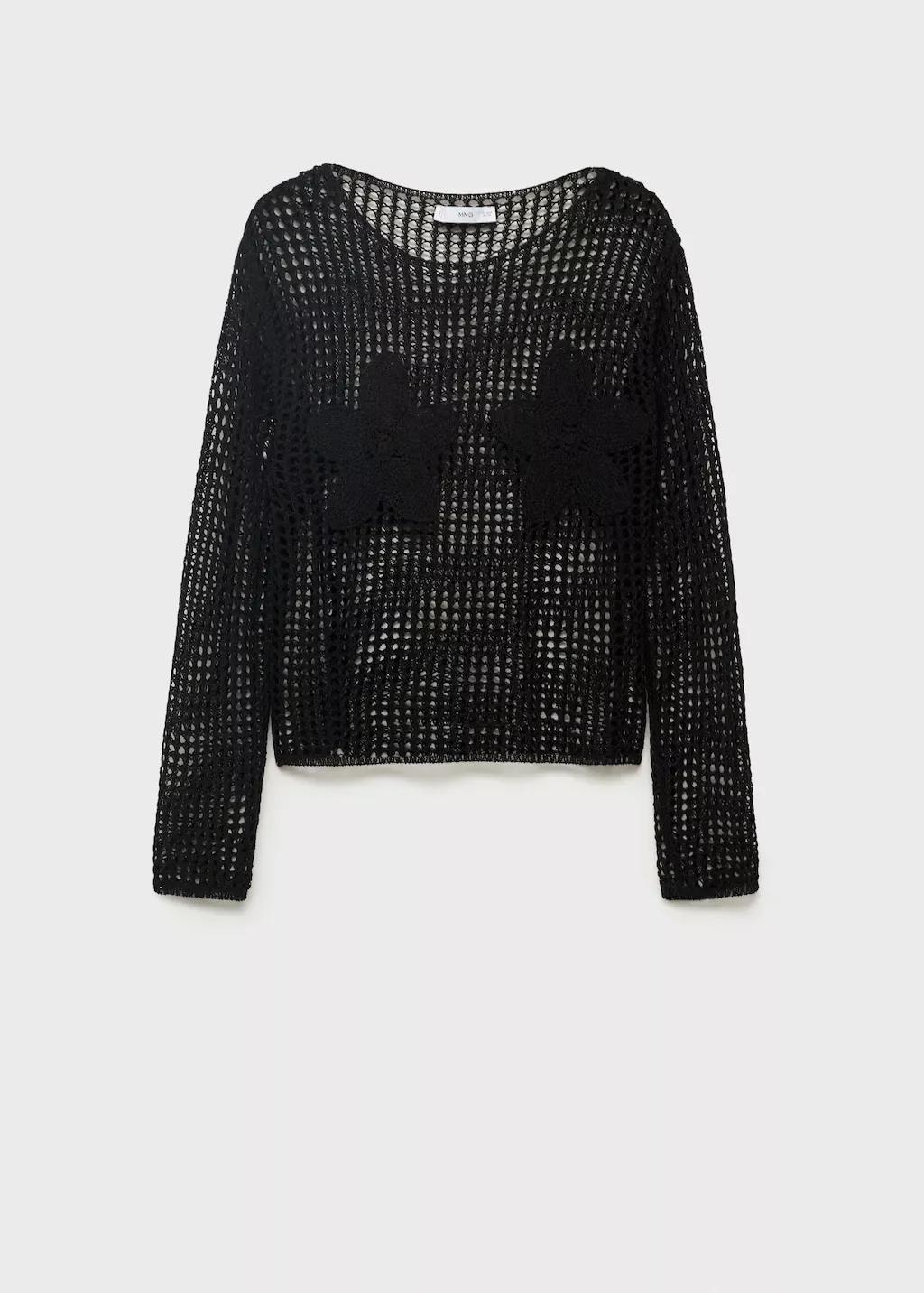 BLACK Knit embroidered sweater, , large image number 3