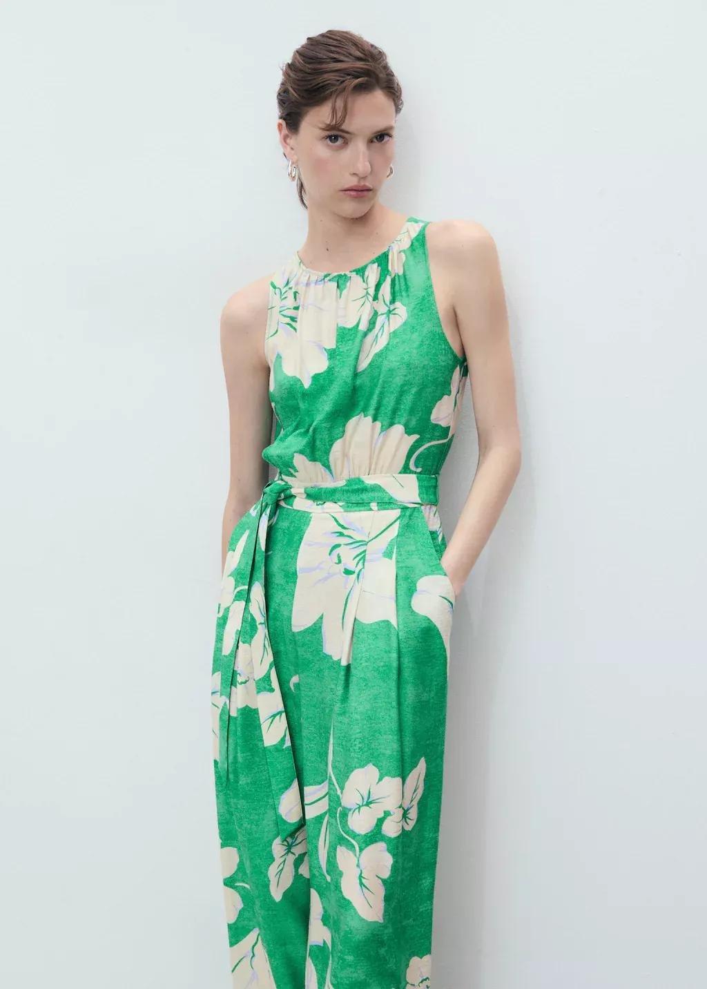 Green Belt Printed Jumpsuit, , large image number 0