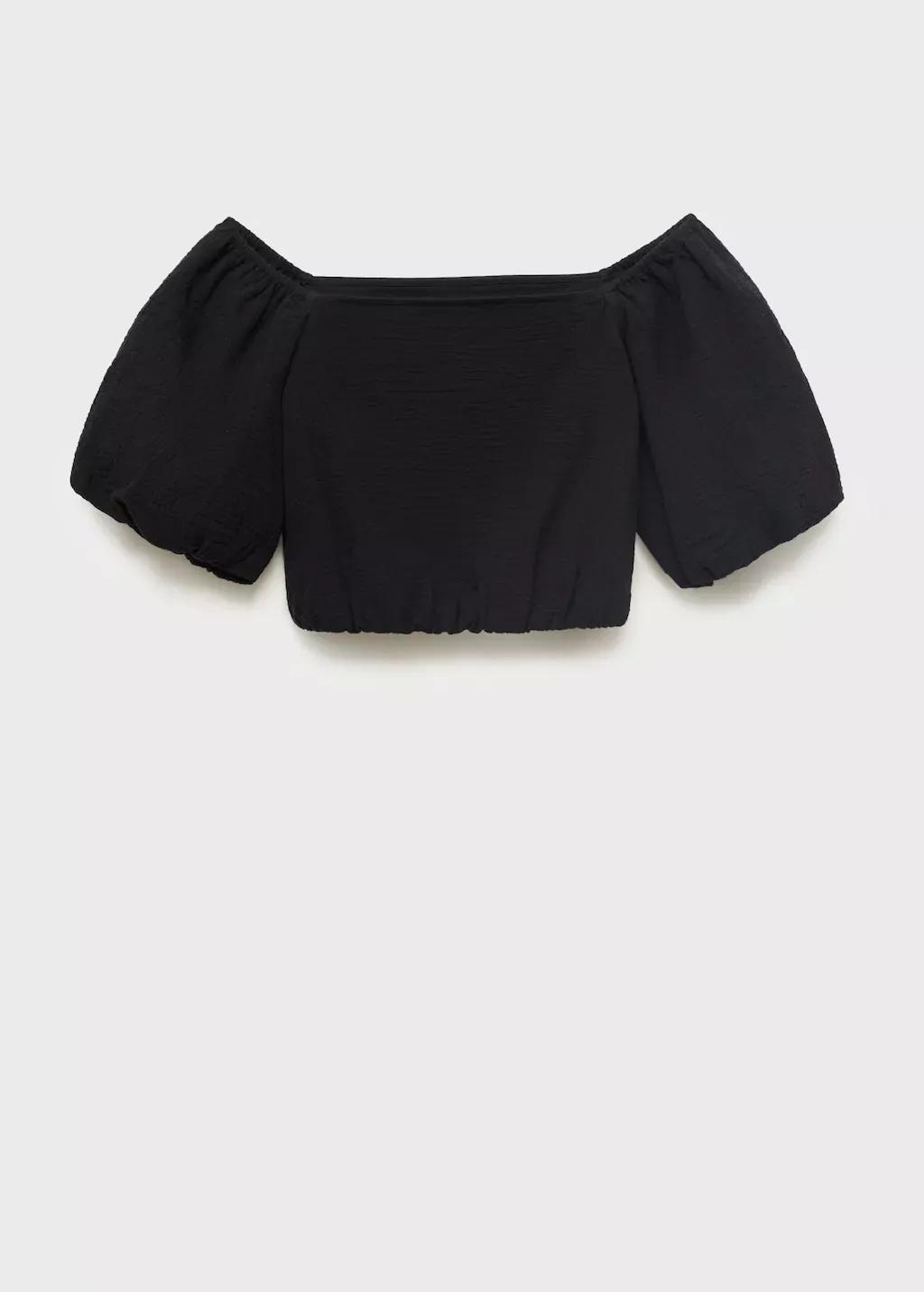Black Puffy Strapless Blouse, , large image number 3