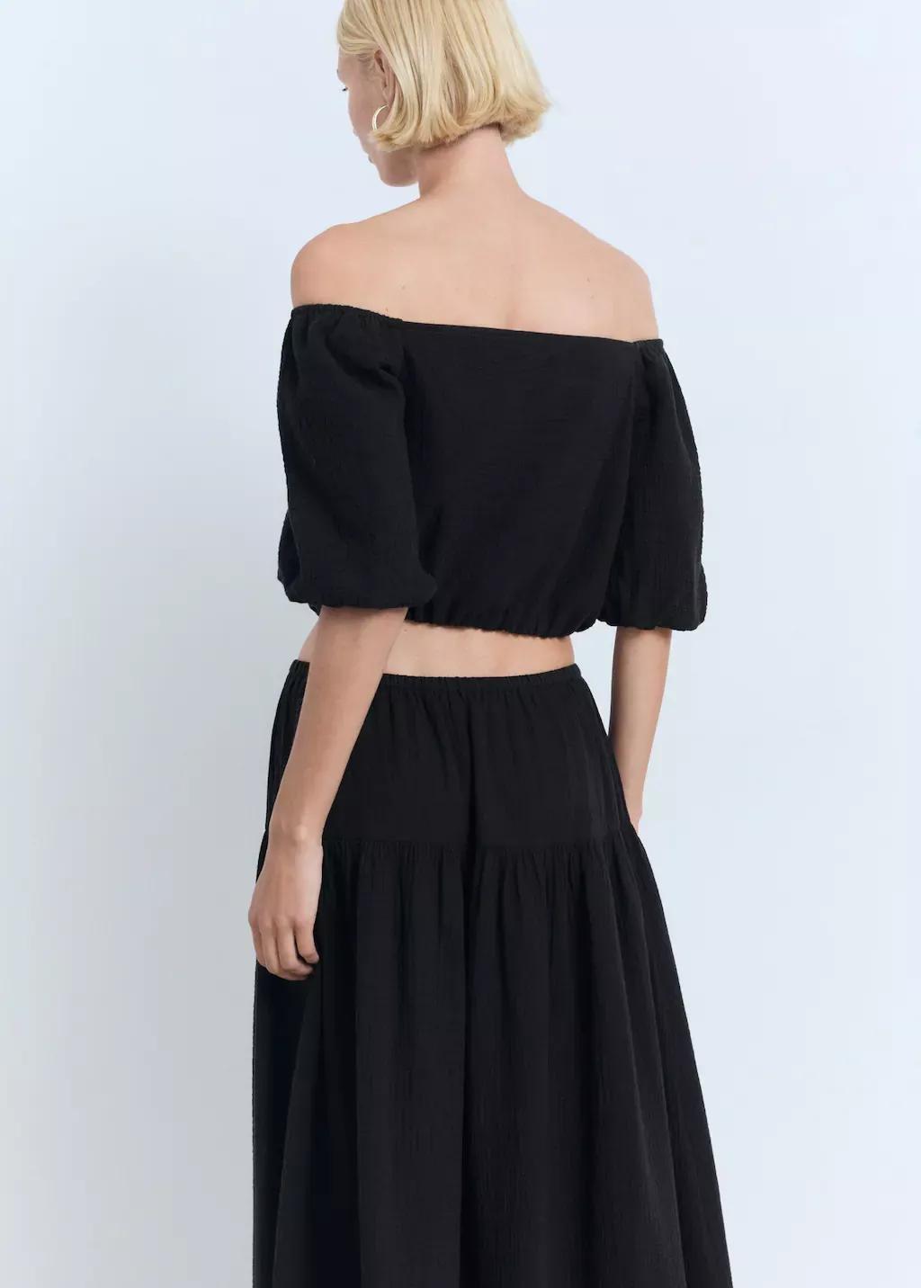 Black Puffy Strapless Blouse, , large image number 5