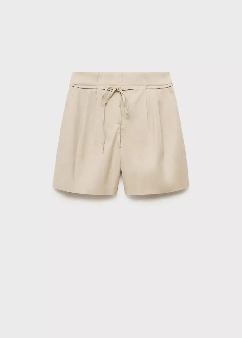 LIGHT BEIGE Linen shorts with bow and belt, 0201_08, large image number 3