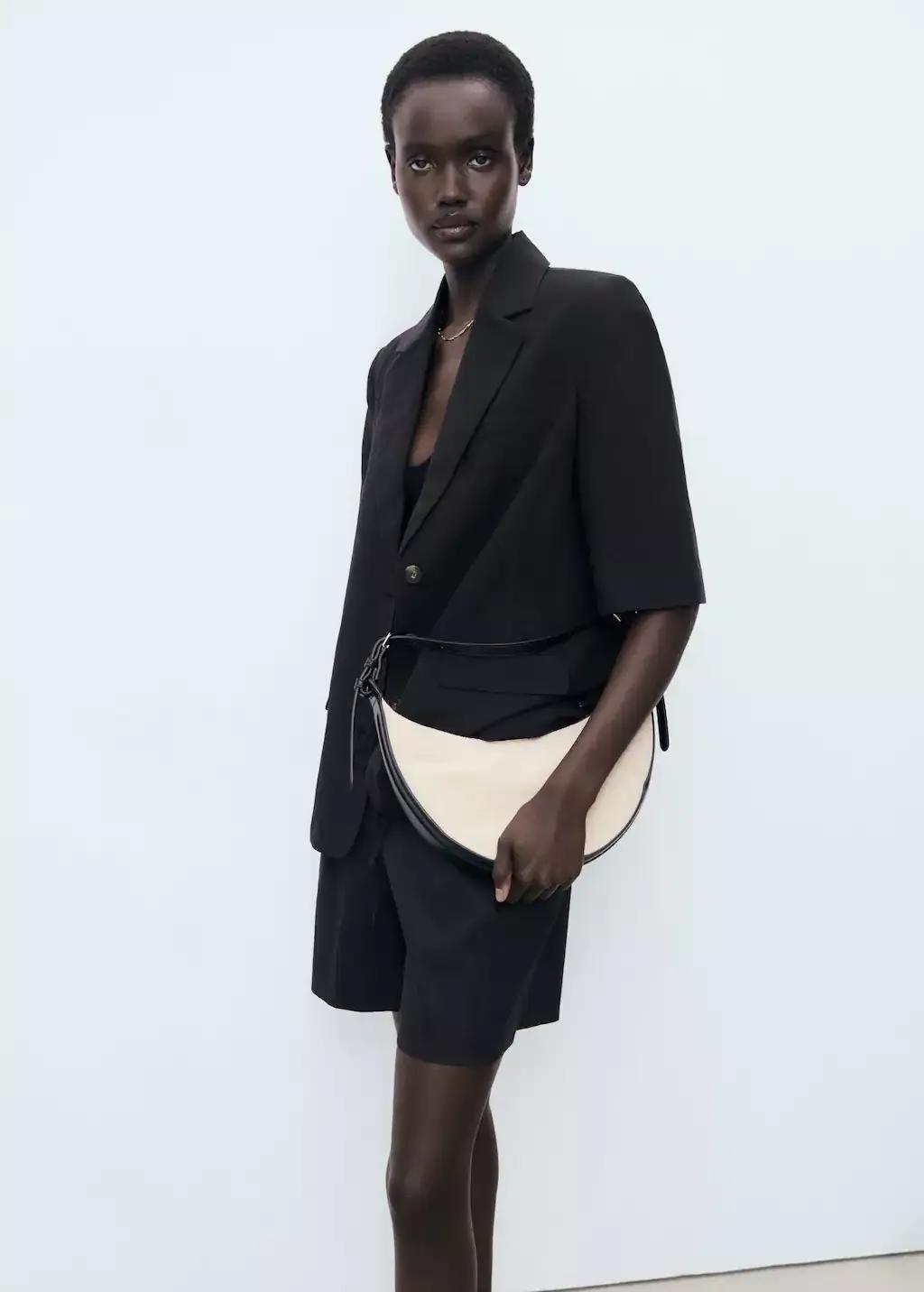 BLACK Linen shorts with bow and belt, 0201_99, large image number 0