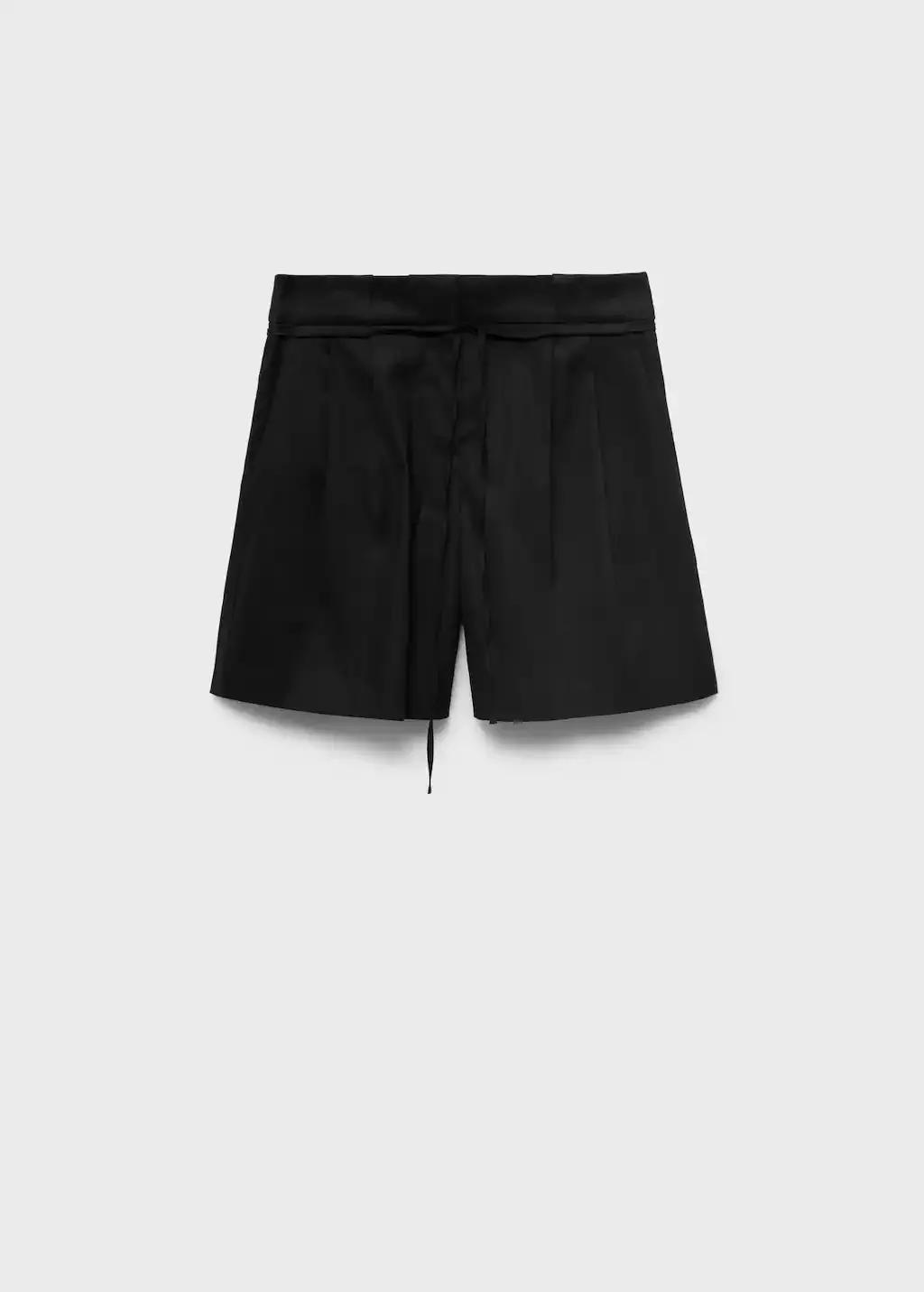 BLACK Linen shorts with bow and belt, 0201_99, large image number 3