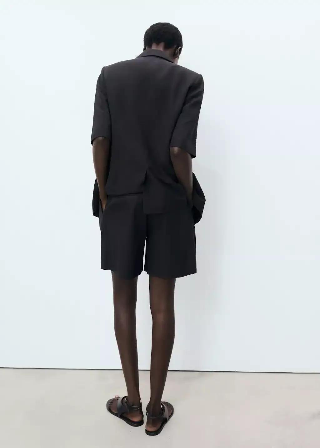 BLACK Linen shorts with bow and belt, 0201_99, large image number 4