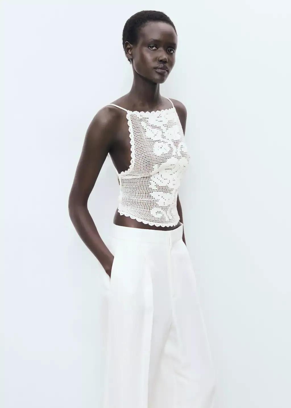 Cream Open-Back Crochet Top, , large image number 0