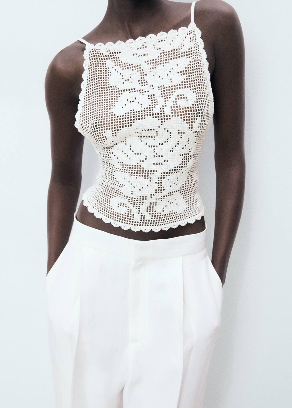 Cream Open-Back Crochet Top, , large image number 2