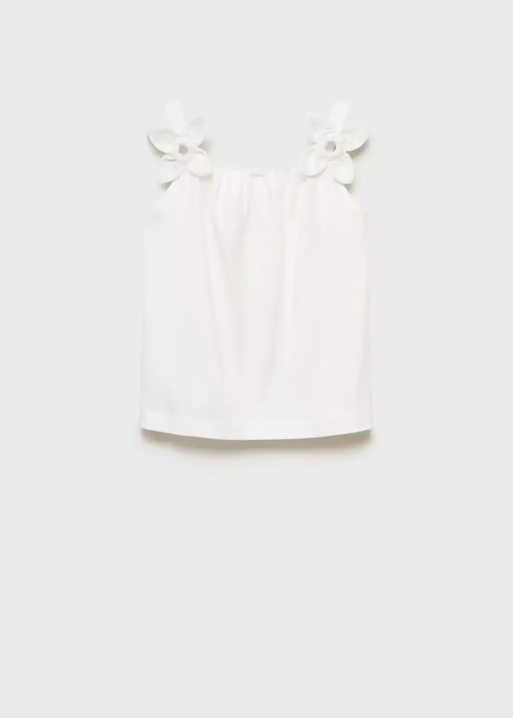 NATURAL WHITE Cotton t-shirt with flower detail, Kids Girl, , large image number 0